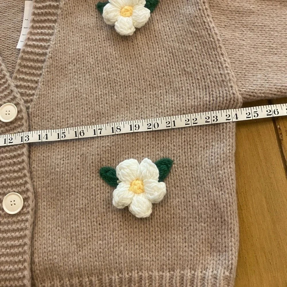 Women’s Knit Cardigan Cottagecore Crochet Flowers Oversized New M-XL - Picture 5 of 11